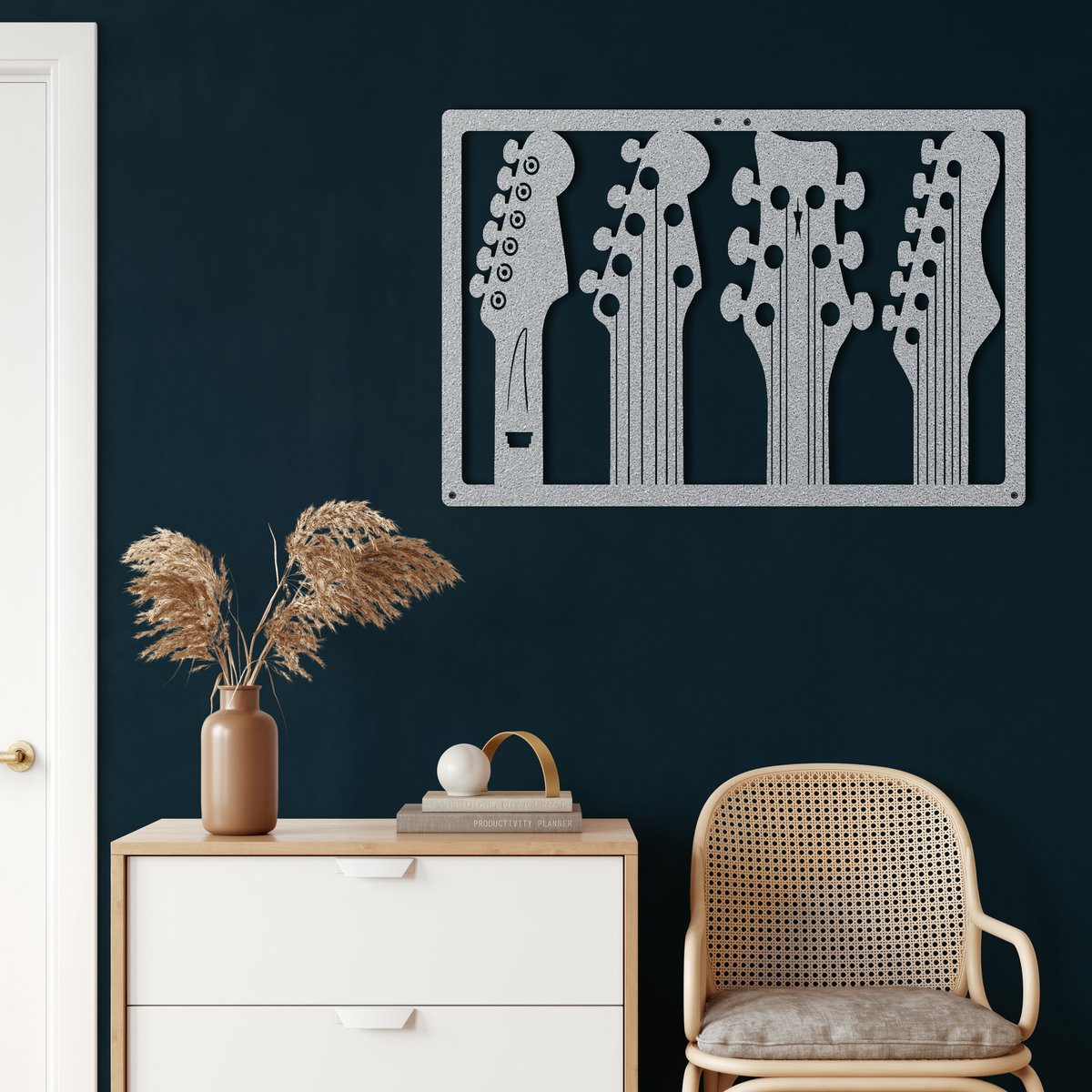 Wanddecoratie | Gitaren / Guitars | Metal - Wall Art | Muurdecoratie | Woonkamer |Zilver| 61x41cm