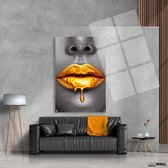 Luxe Plexiglas Schilderij Gold Lip | 60x90 | Woonkamer | Slaapkamer | Kantoor | Muziek | Design | Art | Modern | ** 5MM DIK**