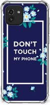 Shockproof Case Samsung Galaxy A03 Smartphonehoesje met transparante rand Flowers Blue Don't Touch My Phone