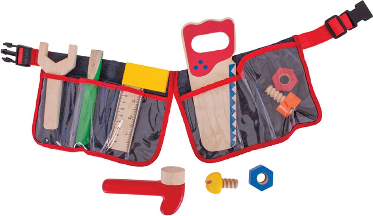 Rode Gereedschapsgordel met Houten Gereedschap - Bigjigs - Met Klipsluiting - 10-Delig — afbeelding 12