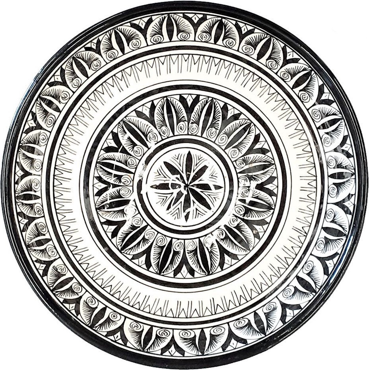 Aardewerk schaal keramiek handgemaakt zwart / wit Ø 35