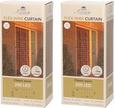 Set van 2x stuks kerstverlichting deurgordijn/gordijnverlichting met 200 lampjes warm wit 100 x 200 cm - Lichtgordijnen kerstversiering