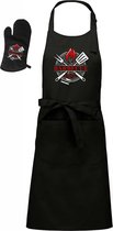 Mijncadeautje - Luxe Barbecue schort - BBQ chef - zwart - met BBQ- handschoen