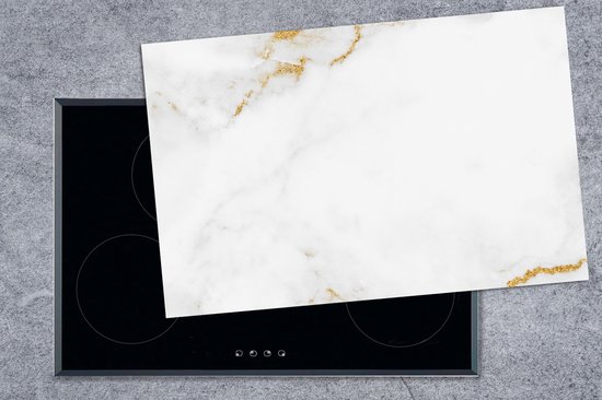 KitchenYeah® Inductie beschermer 80.2x52.2 cm - Marmer print - Goud - Wit - Luxe - Kookplaataccessoires - Afdekplaat voor kookplaat - Inductiebeschermer - Inductiemat - Inductieplaat mat