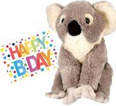 Pluche knuffel koala beer 30 cm met A5-size Happy Birthday wenskaart - Verjaardag cadeau setje
