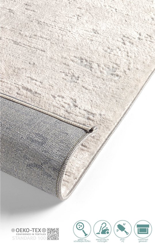 Tapis Salon à Poils Courts Crème Rond 155 cm, Tapis Chambre Moderne, Tapis de Sol Super Doux