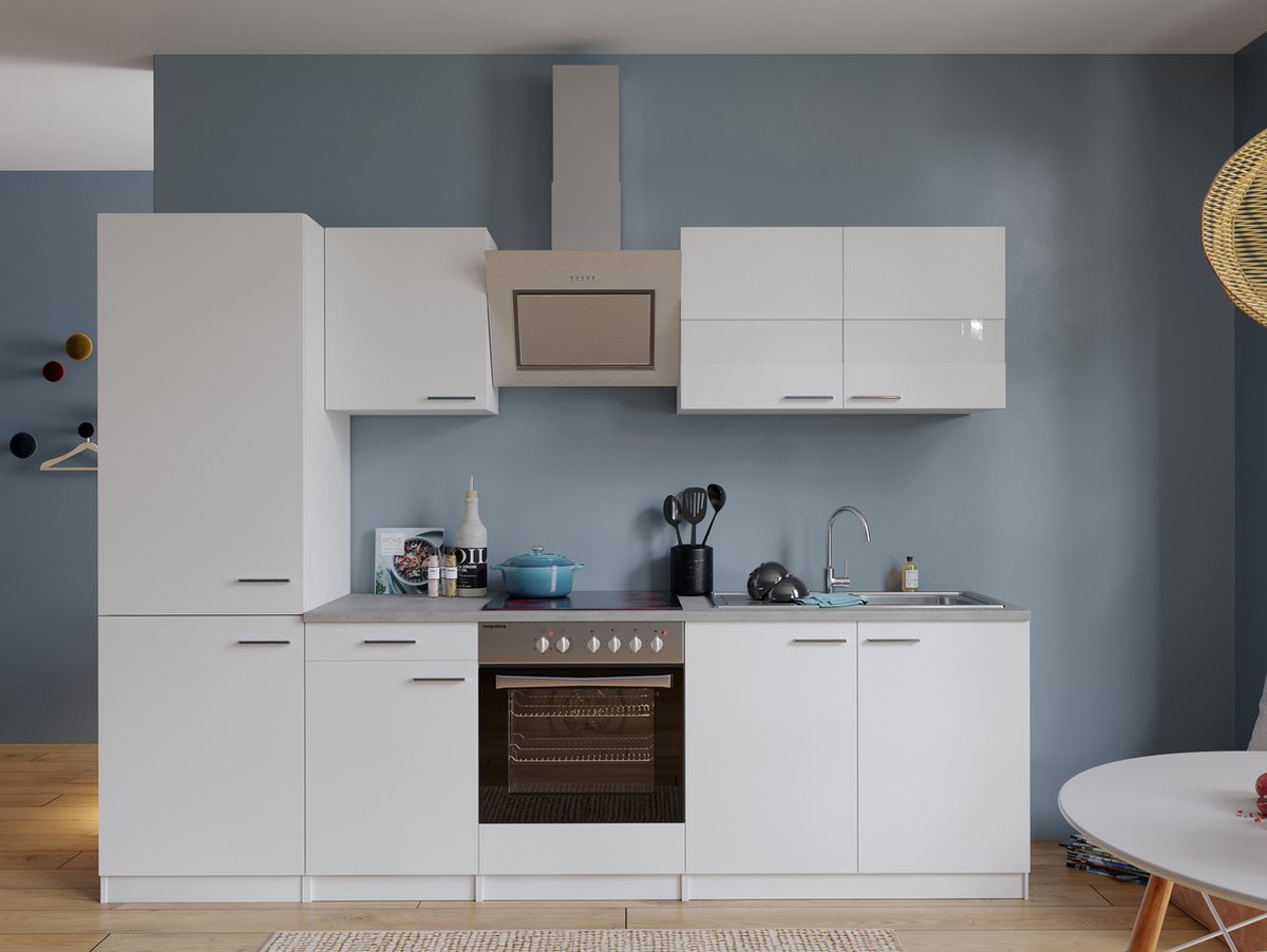 Goedkope keuken 270 cm - complete keuken met apparatuur Malia - Wit/Wit - soft close - ker