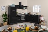 Hoekkeuken 260  cm - complete keuken met apparatuur Amanda  - Eiken grijs/Zwart - soft close - keramische kookplaat - vaatwasser - afzuigkap - oven    - spoelbak