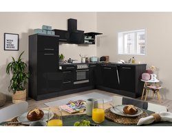 Hoekkeuken 260  cm - complete keuken met apparatuur Amanda  - Eiken grijs/Zwart - soft close - keramische kookplaat - vaatwasser - afzuigkap - oven    - spoelbak