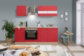 Goedkope keuken 210  cm - complete keuken met apparatuur Merle  - Eiken/Rood - soft close - keramische kookplaat    - afzuigkap - oven    - spoelbak