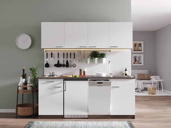 Goedkope keuken 195 cm - complete keuken met apparatuur Oliver - Donker  eiken/Wit ... | bol.com