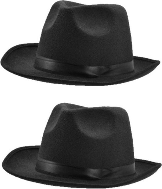Zwarte Fedora verkleed hoed - 2x - volwassenen - Halloween Freddy Krueger - Al Capone - Gangsters - Mafia