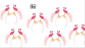 6x Diadeem Flamingo summer - zomers themafeest hoofdeksel haarband hawai tropical carnaval festival hoofddeksel