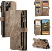 Hoesje geschikt voor Samsung Galaxy S22 Ultra 5G - Wallet Book Case - met Rits en Magneetsluiting - met RFID bescherming - Bruin