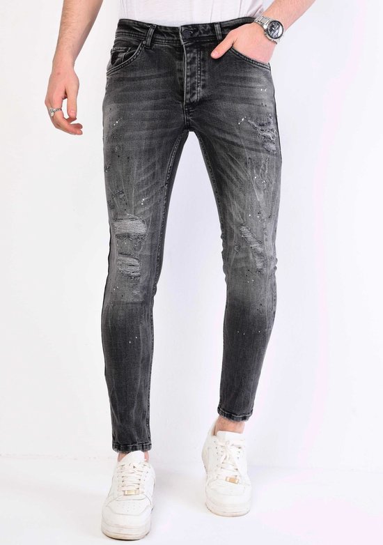 Paint Splatter Jeans Heren Slim Fit - 1069 - Grijs