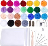 Naaldvilten starterskit - Hobbypakket - Naaldvilten pakket - Needle felting - 25 kleuren wol - Viltnaalden - Naaldvilten pakket beginners