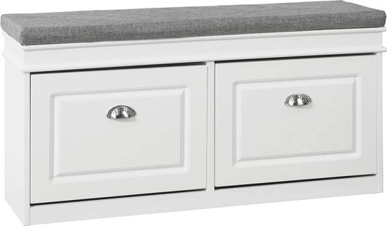 SoBuy FSR62-W Schoenenbank Schoenenrek Zitcommode Zitbank Zitkist Kipper met Zitschoen Kist 2 Kleppen met Schoenenvak Wit