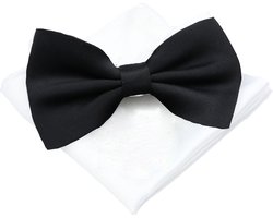 Sorprese Vlinderdas & pochet - 100% zijden - zwart/wit - smoking - vlinderstrik - pochette - strik - gala - zijde - Cadeau - vlinderdassen