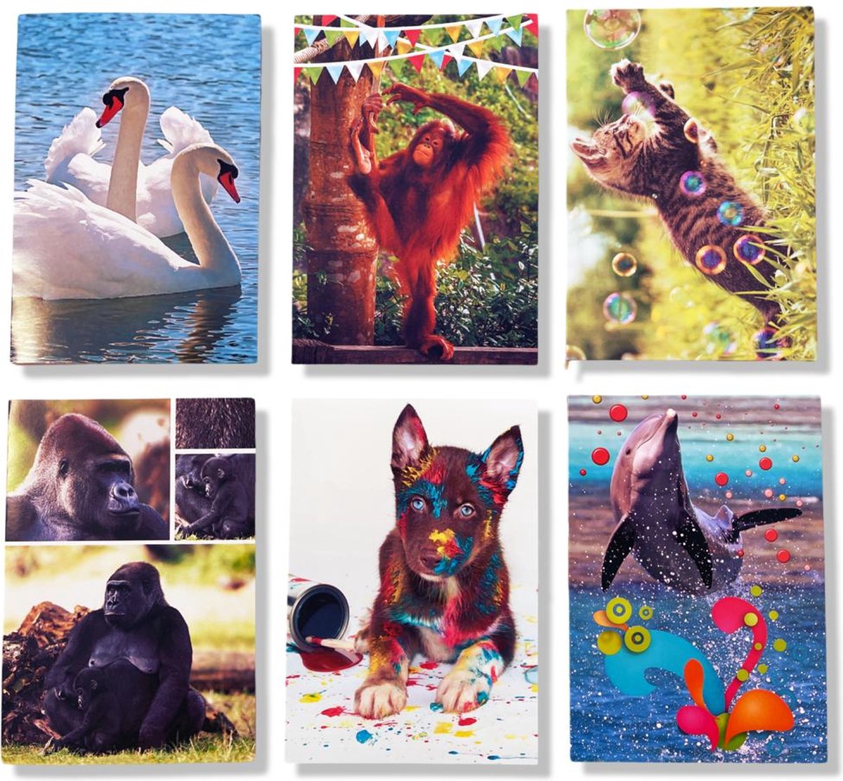 6 Cards & Crafts Blanco Dieren Wenskaarten | 12x17cm gevouwen kaarten zonder tekst Inclusief enveloppen