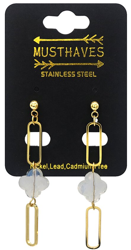 Boucles d'oreilles d'oreilles Trèfle - Acier inoxydable - 1x5,5 cm - Doré