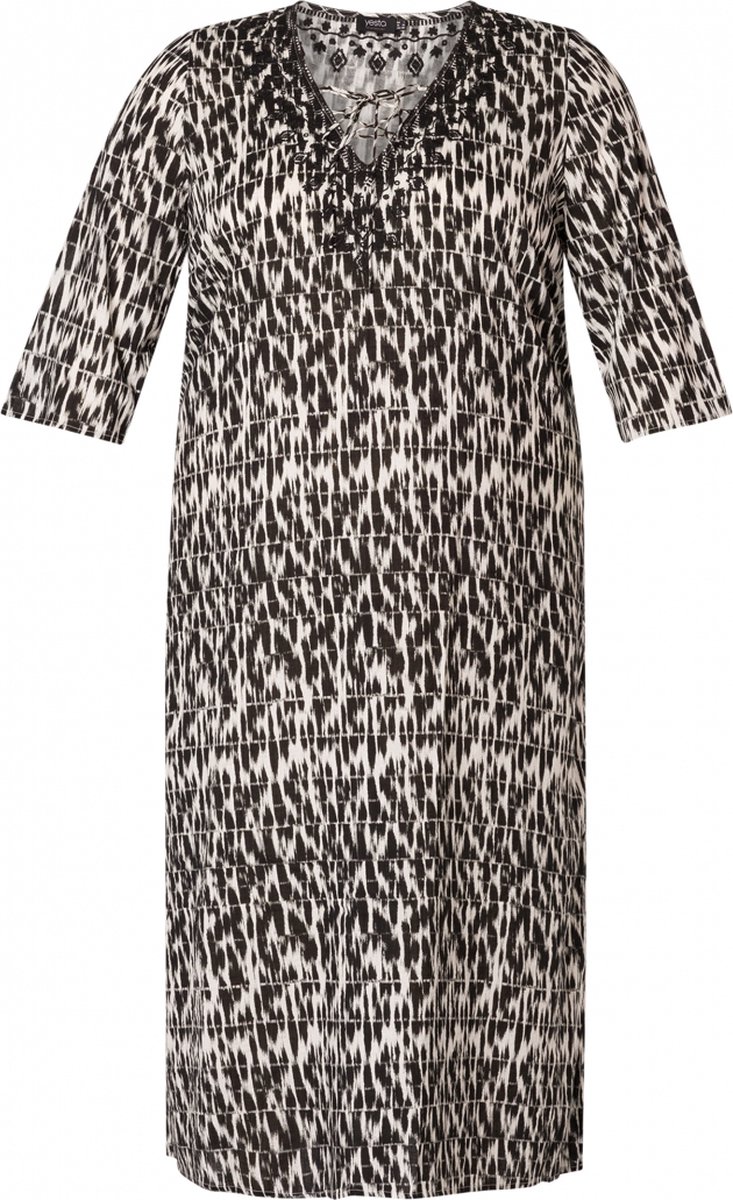 YESTA Laurens Maxi-Jurk - Ecru/Black - maat 2(50)
