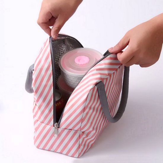 Lunch Bag - Blauw/Wit - Koeltas - Polyester / Nylon - 23x15x20 cm - Fashion Favorite van Fashion Favorite — afbeelding 3