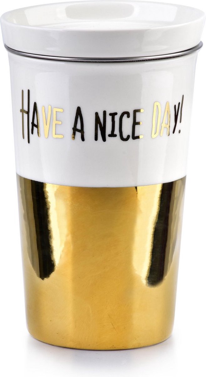 Affekdesign - Mok Gold Chick 410ml met deksel en zetgroep - Have a nice day
