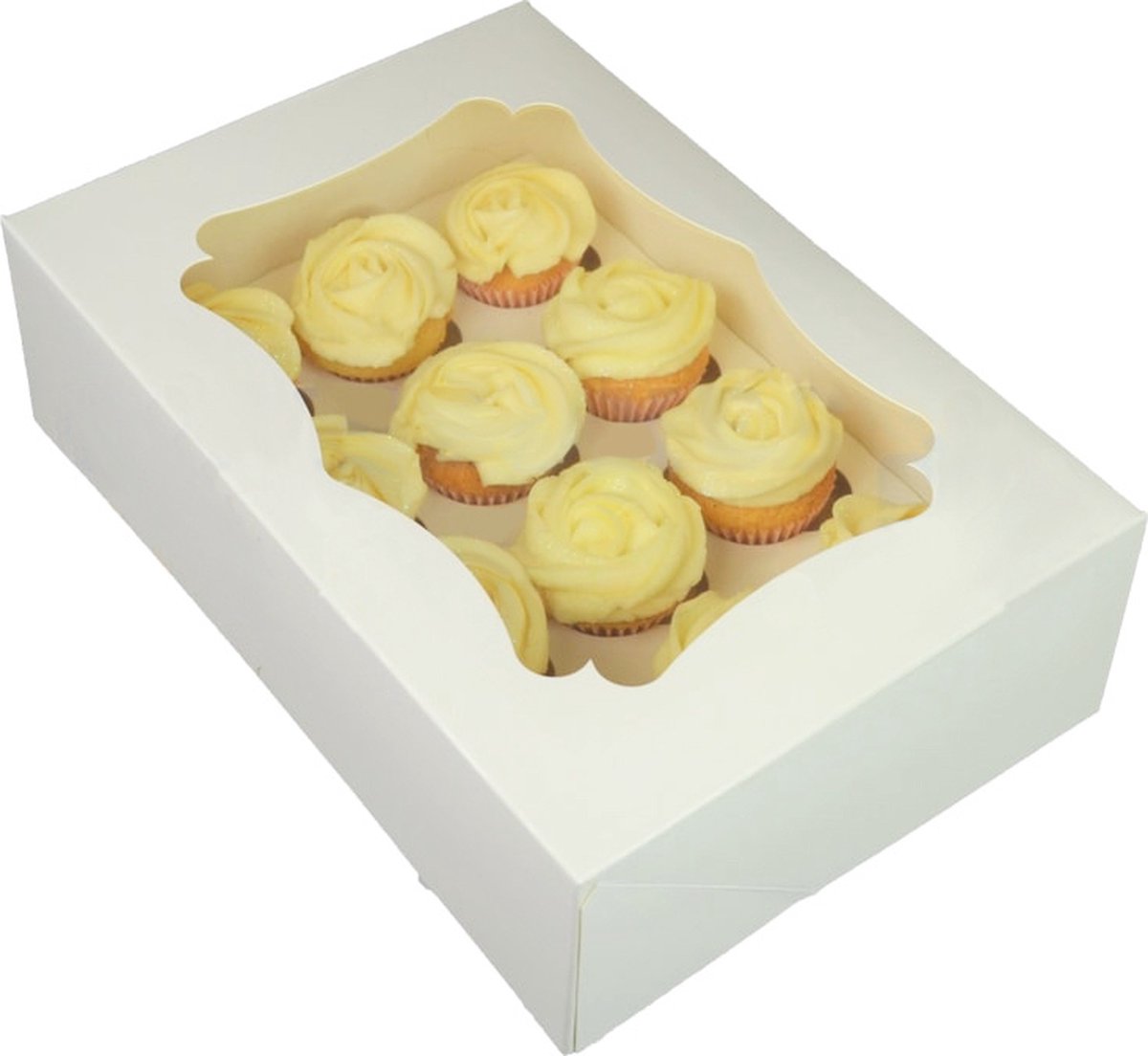 Witte doos voor 12 minicupcakes met sierlijk venster (25 stuks)