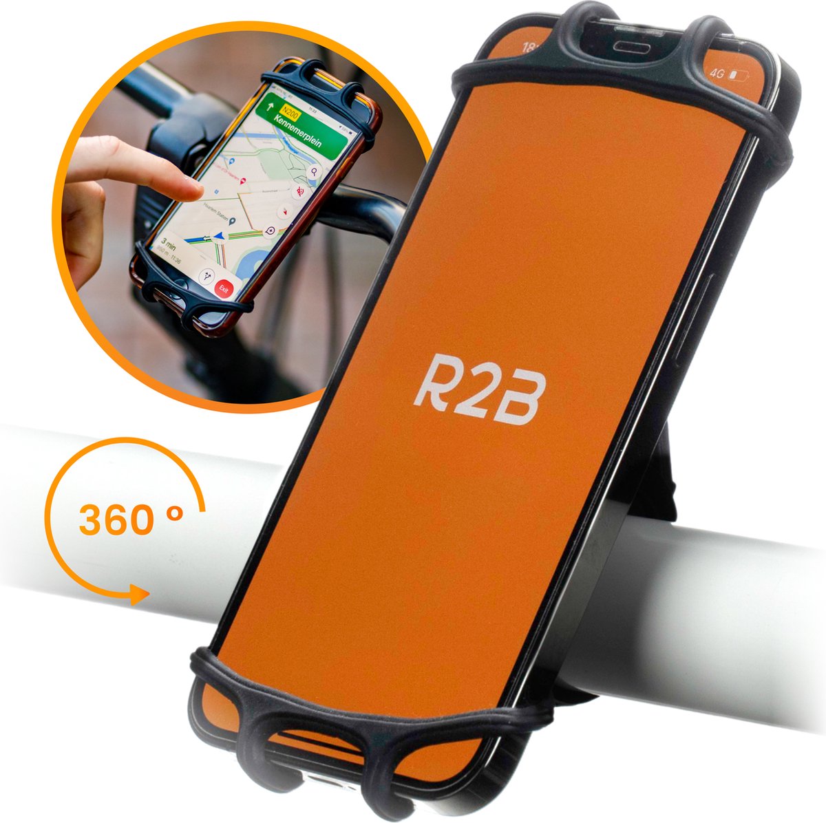 R2B® Telefoonhouder Fiets - 360 Graden Rotatie - Gsm Houder Fiets - Accessoires - Fiets Telefoonhouder - Fietshouder - Model Rotterdam - R2B