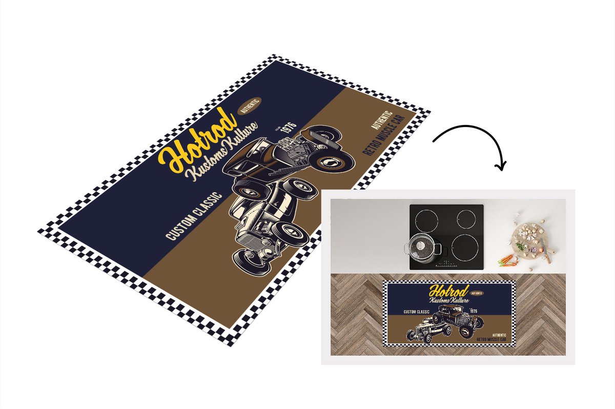 KitchenYeah Keukenloper - Loper keuken - Mancave - Auto - Retro - Letters - 120x60 cm - Keukenloper vinyl Multicolor