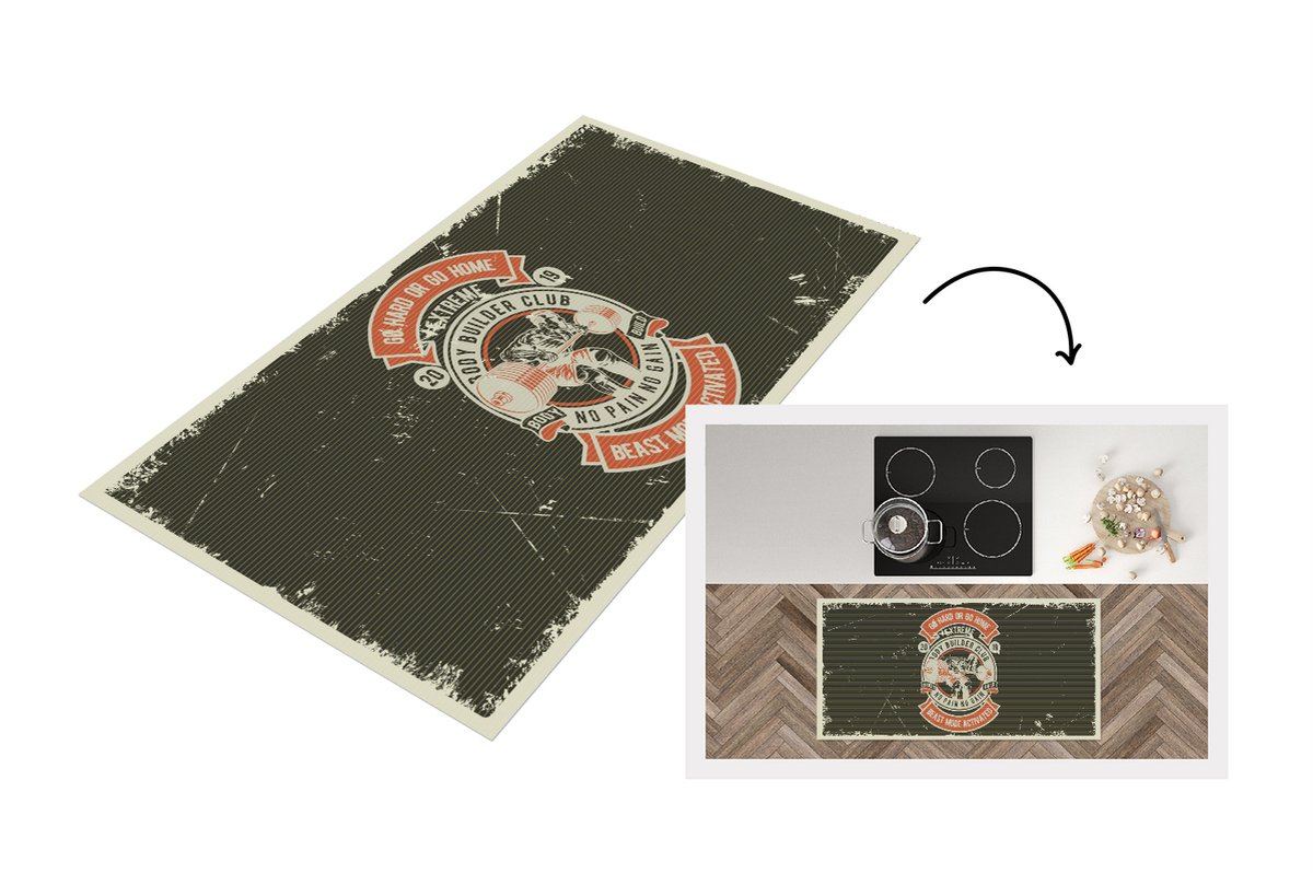 KitchenYeah Keukenloper - Loper keuken - Mancave - Gewichten - Sport - Retro - 120x60 cm - Keukenloper vinyl Multicolor