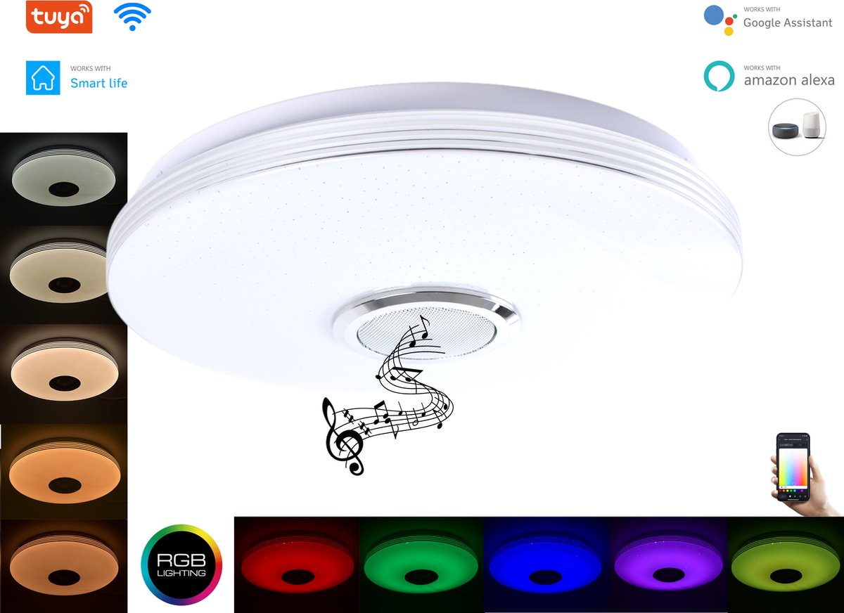 levenslang kolonie kalmeren Varin® LED Plafondlamp Tuya Wifi met Bluetooth speaker - Ø 33cm - Smart  lamp met... | bol.com