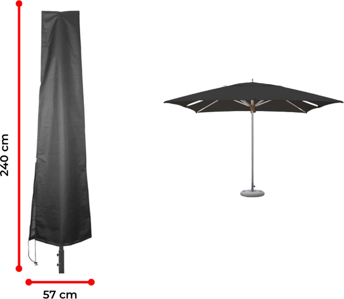 Luxe parasolhoes met rits voor staande parasol | 240 x 57 cm | Waterdicht | Rits en stok | Geschikt voor parasol van 300 cm