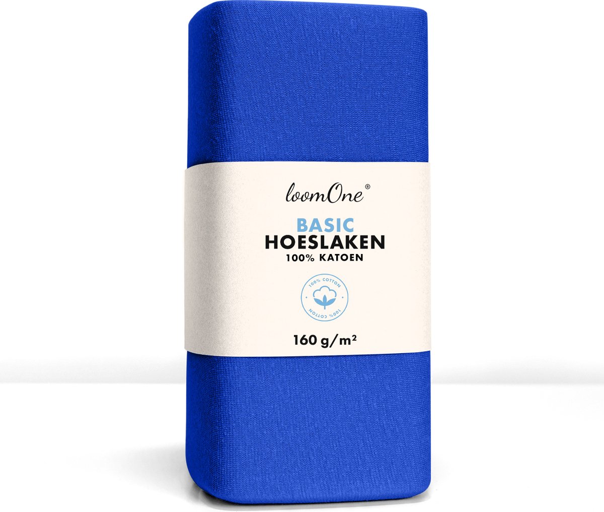 Loom One Hoeslaken – 100% Jersey Katoen – 100x220 cm – tot 35cm matrasdikte– 160 g/m² – Koningsblauw