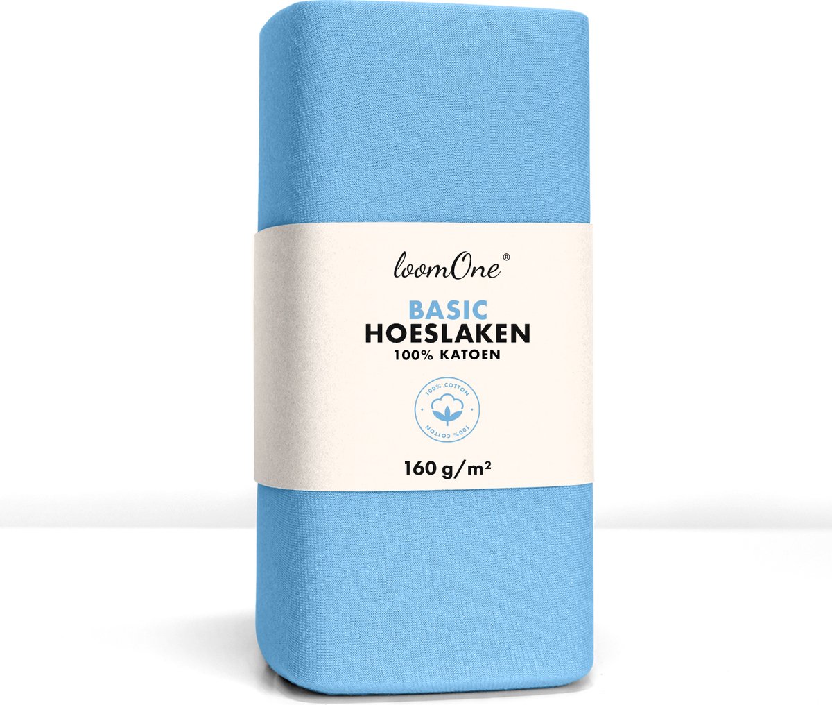 Loom One Hoeslaken – 100% Jersey Katoen – 90x220 cm – tot 40cm matrasdikte– 160 g/m² – Lichtblauw