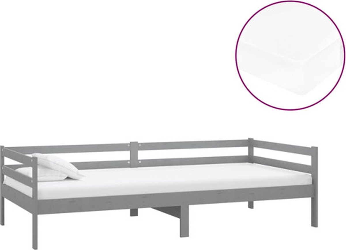 vidaXL Slaapbank - met - matras - massief - grenenhout - grijs - 90x200 - cm