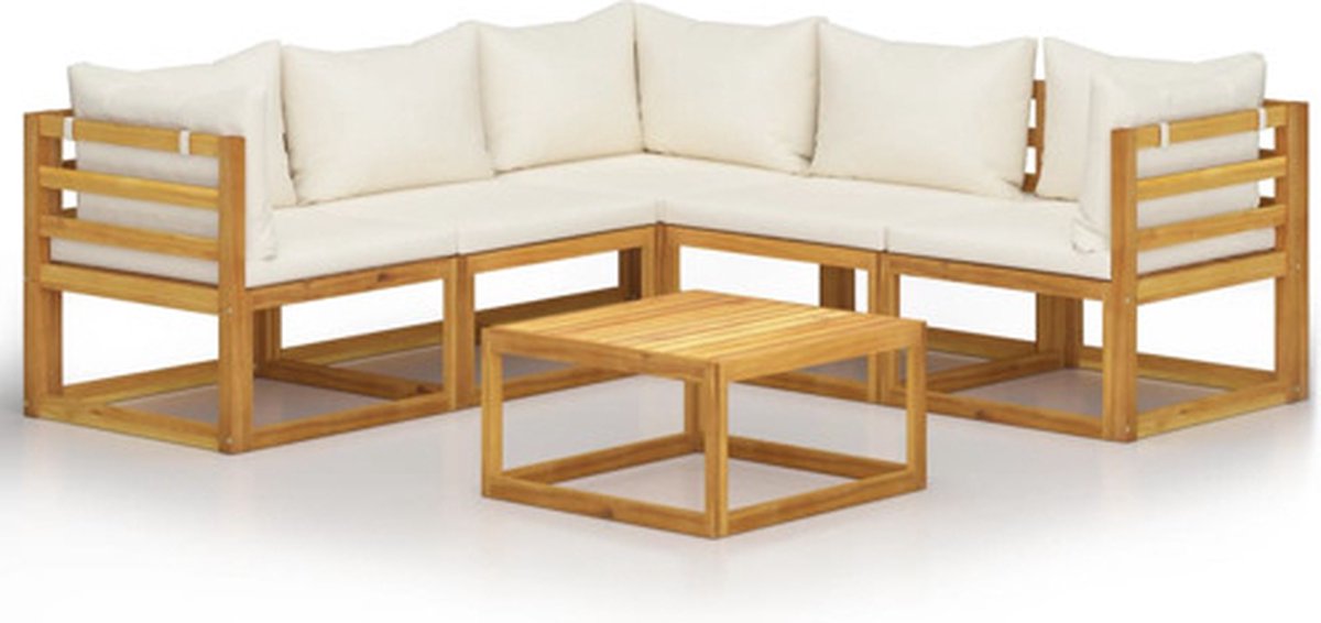 Bol.com vidaXL - 6-delige - Loungeset - met - kussens - massief - acaciahout - crème aanbieding