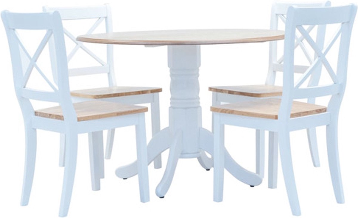 vidaXL 5-delige - Eethoek - massief - rubberwood - wit - en - bruin wit en bruin