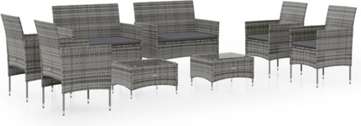 Bol.com vidaXL - 8-delige - Loungeset - met - kussens - poly - rattan - grijs aanbieding