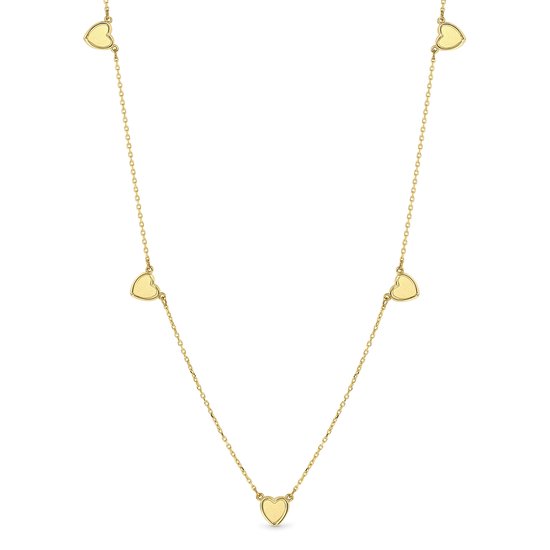 Juwelier Emo - 14 Karaat Gouden Ketting met 5x Hart Graveerplaatjes – Lengte 45 CM