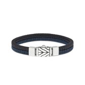 SILK Jewellery - Bracelet Argent - Chevron - 157BBU.21 - cuir bleu/noir - Taille 21