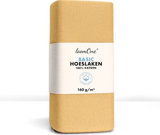 Loom One Hoeslaken – 100% Jersey Katoen – 120x200 cm – tot 25cm matrasdikte– 160 g/m² – Beige