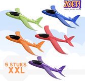 ZOEF! Vijfdelige Set Zweefvliegtuigen XXL - Zweefvliegtuig - Zweefvliegtuig Foam - Foam Vliegtuig - Uitdeelcadeautjes voor Kinderen - Buitenspeelgoed Jongens - Vliegtuig - Multicolor