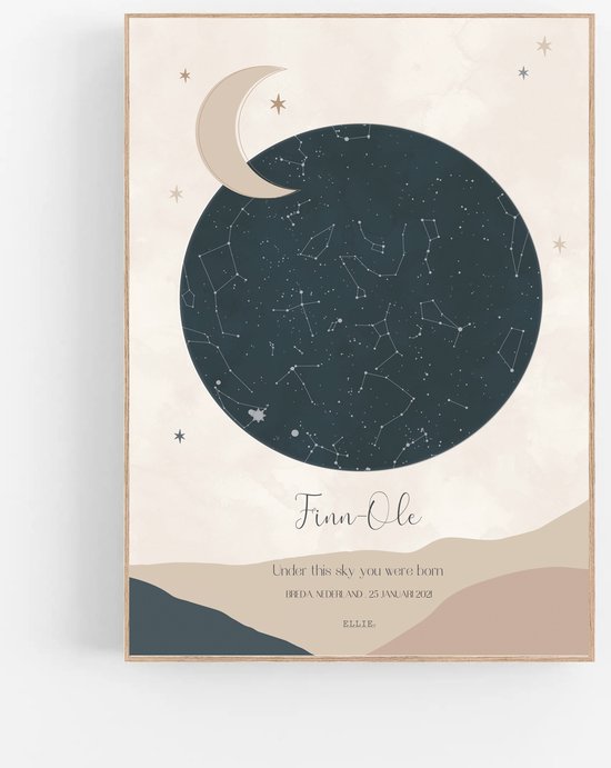 Persoonlijke sterrenhemel poster | NIGHT SKY x ELLIE - 40x50 cm - Sterrenhemel poster - Babykamer en kinderkamer