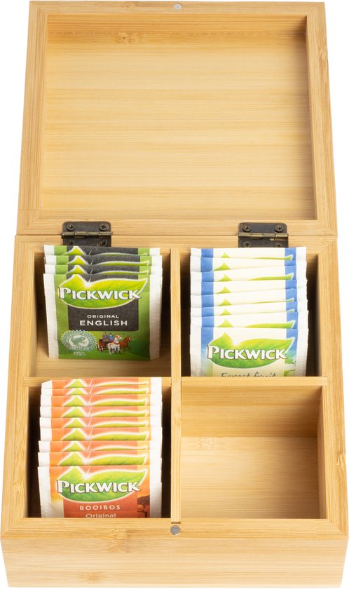 Theedoos 3 vaks 26x10x8 cm thee is altijd een goed idee.. van hout Deze prachtige theekist is een must-have voor uw keuken. Uw lekkerste theesoorten kunt u verdelen over de 3 vakken