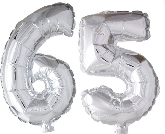 Folieballon 65 jaar Zilver 66cm