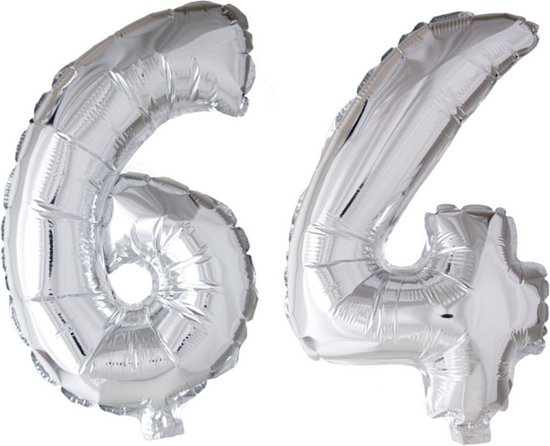 Folieballon 64 jaar Zilver 66cm