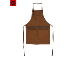 foto van VOLT! BBQ schort Keukenschort Heren & Vrouwen - Apron - Perfect Kerstcadeau - Schort Mannen & Vrouwen -Bruin Kunstleder
