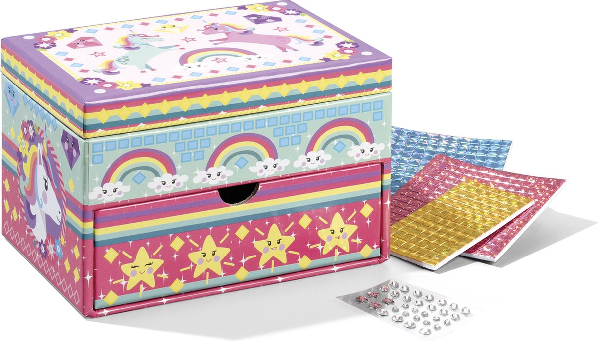 Totum Unicorn sieraden doosje versieren - speelgoed meisjes knutselen cadeau tip - mozaïek 15 x 10 x 10 cm cadeau tip meisjes en jongens vanaf 3 jaar — afbeelding 5