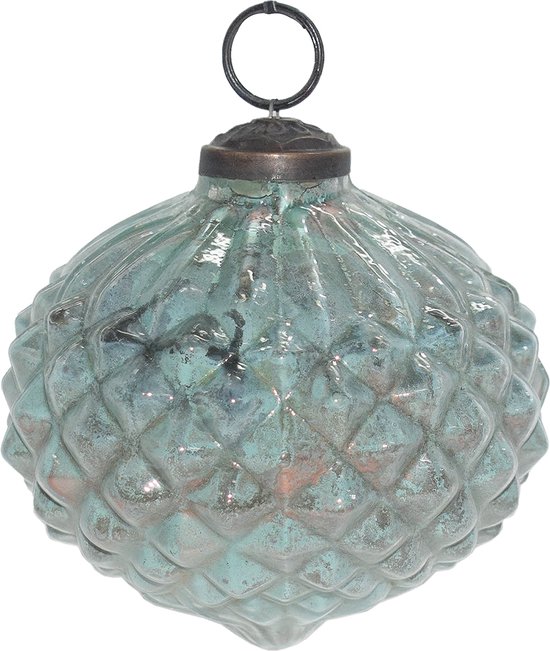 Clayre & Eef Kerstbal Ø 10 cm Turquoise Glas Kerstdecoratie Kerstversiering Kerstboomversiering